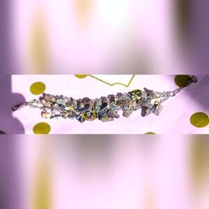 (8")🆕️🌟Stunning Silvertone Abalone Shell🌟Mother of Pearl Nugget Bracelet